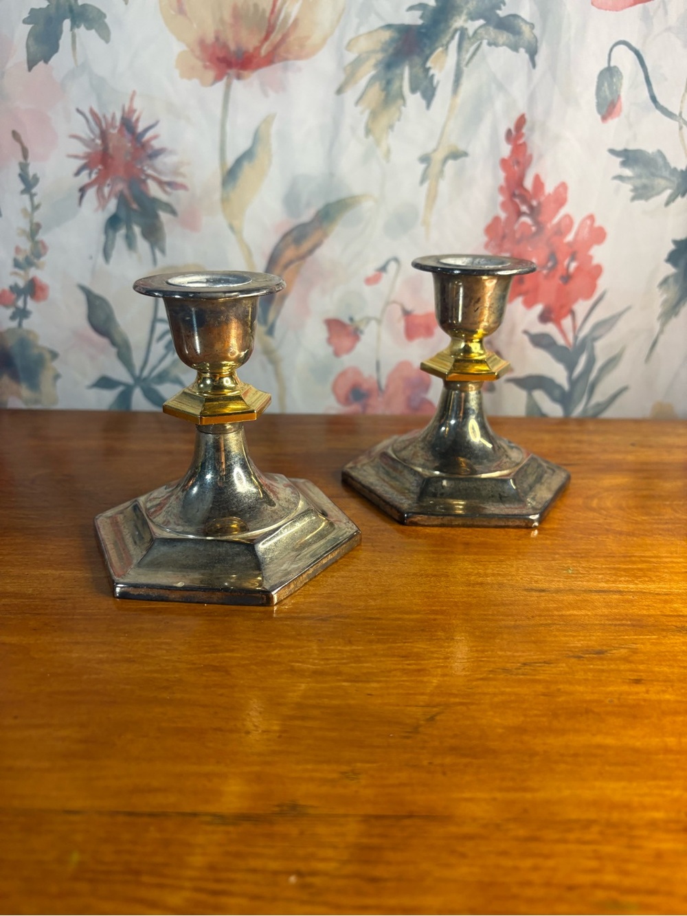 Vintage Accent Candle Holders — Pair in Silver and Gold Finish